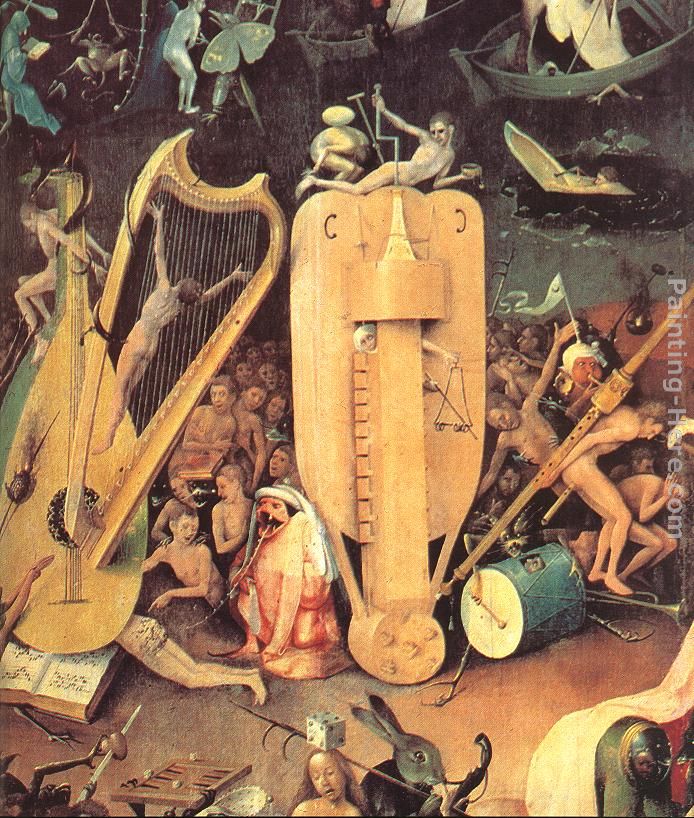Garden of Earthly Delights, detail of right wing painting - Hieronymus Bosch Garden of Earthly Delights, detail of right wing art painting